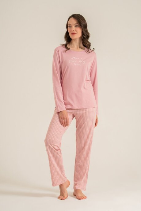 Pierre Cardin Kadın Pamuklu Have A Super Day Pembe Uzun Kol Pijama Takım PC9294-S-V1 - 7