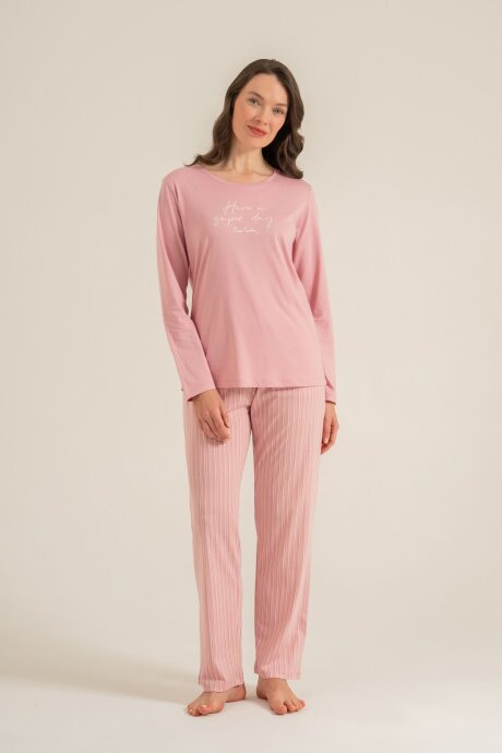 Pierre Cardin Kadın Pamuklu Have A Super Day Pembe Uzun Kol Pijama Takım PC9294-S-V1 