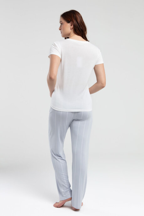 Pierre Cardin Kadın Pamuklu Bisiklet Yaka Baskısız Yazlık Regular Fit Beyaz Lohusa Takım PC8976-S-V1 - 5