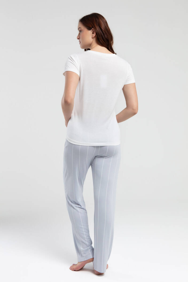 Pierre Cardin Kadın Pamuklu Bisiklet Yaka Baskısız Yazlık Regular Fit Beyaz Lohusa Takım PC8976-S-V1 - 5