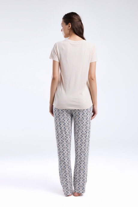 Pierre Cardin Kadın Hakim Yaka Pigment Baskılı Yazlık Regular Fit Krem Pijama Takımı PC8961-S-V1 - 5