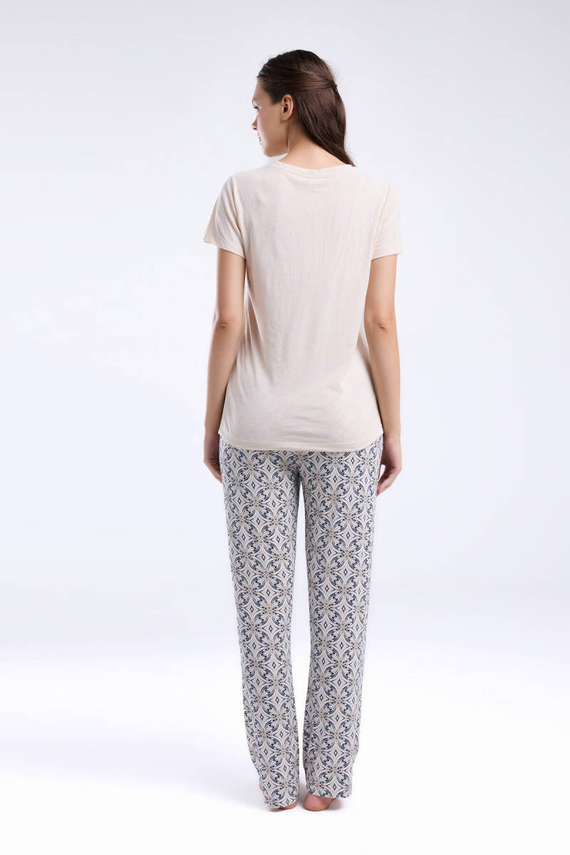 Pierre Cardin Kadın Hakim Yaka Pigment Baskılı Yazlık Regular Fit Krem Pijama Takımı PC8961-S-V1 - 5