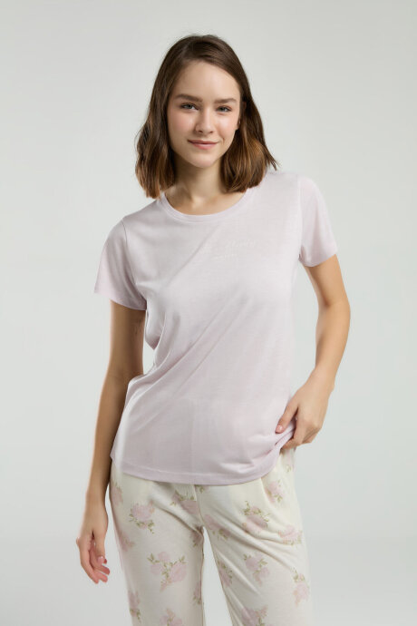 Pierre Cardin Kadın Bisiklet Yaka Pigment Baskılı Yazlık Regular Fit Pembe Pijama Takımı PC9005-S-V1