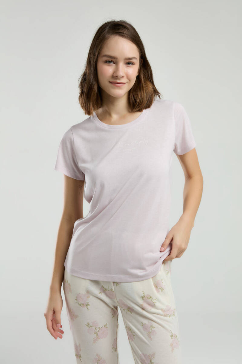 Pierre Cardin Kadın Pamuklu Bisiklet Yaka Pigment Baskılı Yazlık Regular Fit Pembe Pijama Takımı PC9005-S-V1 - 1