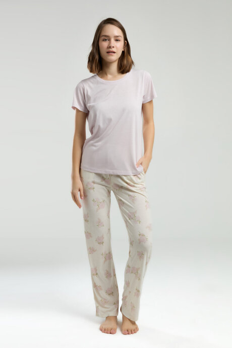 Pierre Cardin Kadın Bisiklet Yaka Pigment Baskılı Yazlık Regular Fit Pembe Pijama Takımı PC9005-S-V1 (1)