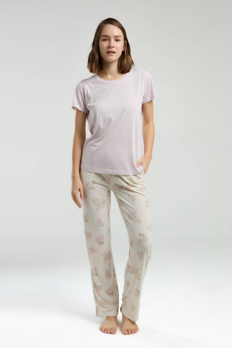 Pierre Cardin Kadın Pamuklu Bisiklet Yaka Pigment Baskılı Yazlık Regular Fit Pembe Pijama Takımı PC9005-S-V1 - 2