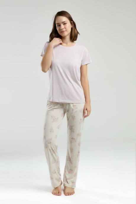 Pierre Cardin Kadın Pamuklu Bisiklet Yaka Pigment Baskılı Yazlık Regular Fit Pembe Pijama Takımı PC9005-S-V1 - 3