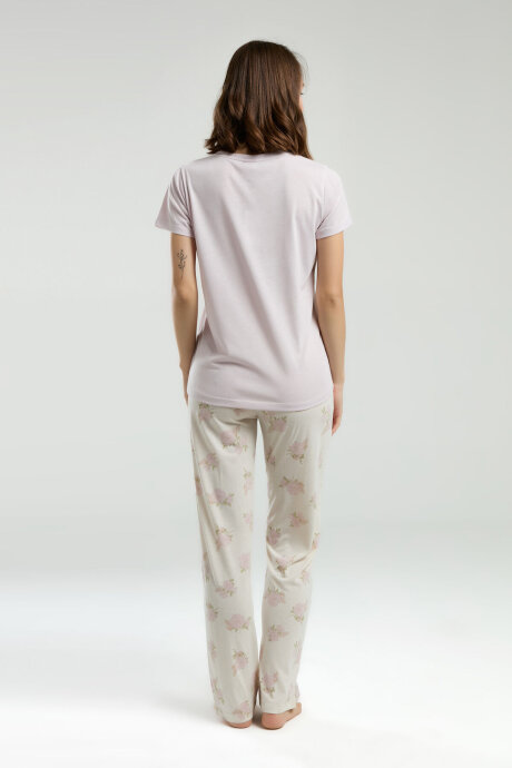 Pierre Cardin Kadın Pamuklu Bisiklet Yaka Pigment Baskılı Yazlık Regular Fit Pembe Pijama Takımı PC9005-S-V1 - 5