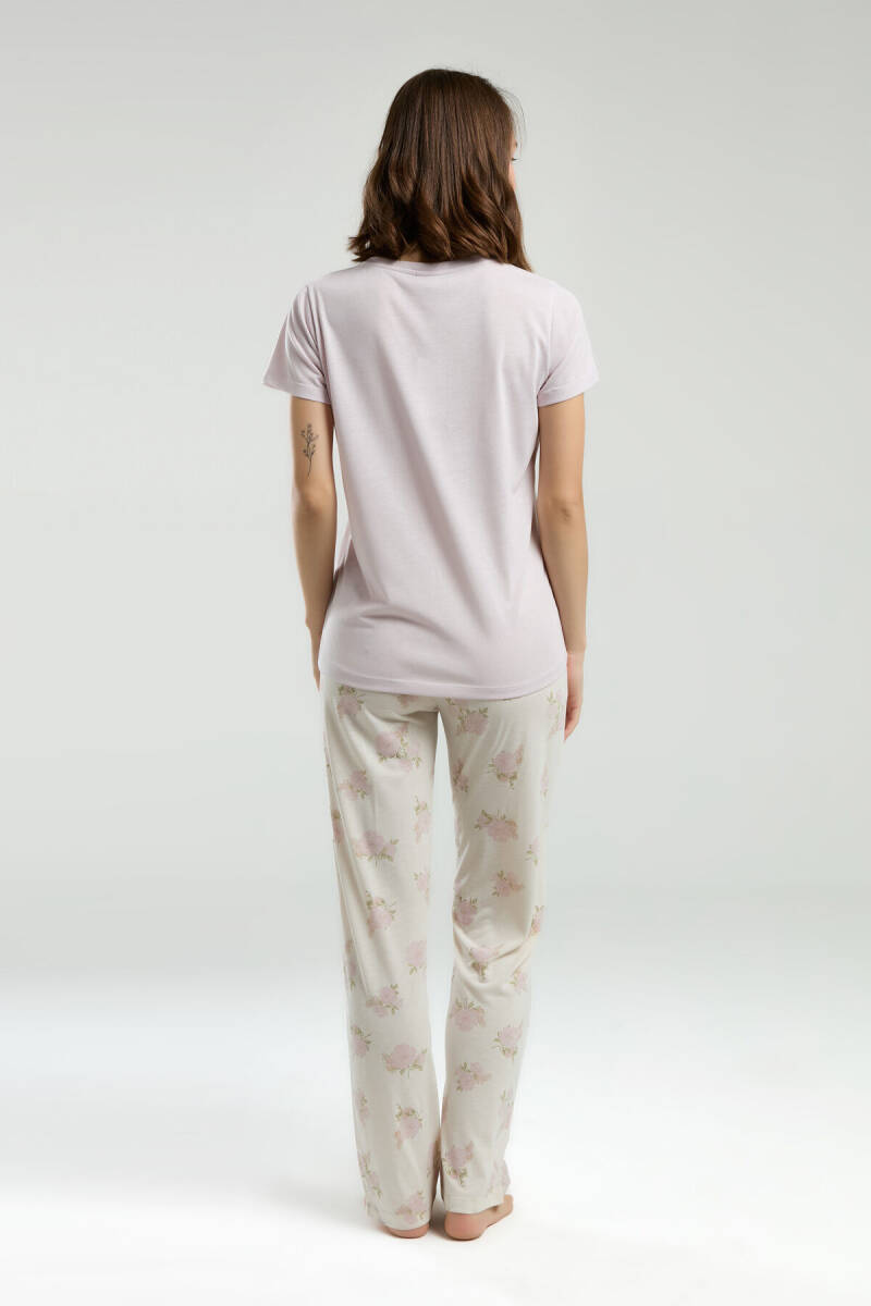Pierre Cardin Kadın Pamuklu Bisiklet Yaka Pigment Baskılı Yazlık Regular Fit Pembe Pijama Takımı PC9005-S-V1 - 5