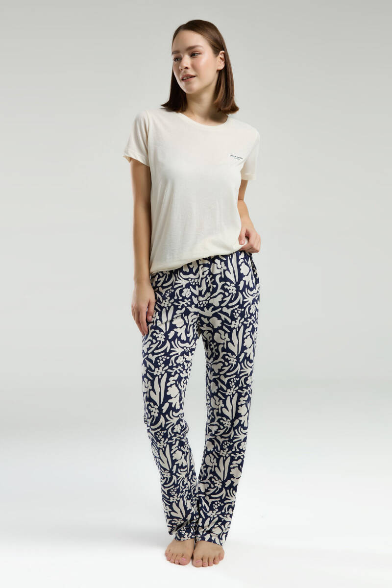 Pierre Cardin Kadın Bisiklet Yaka Pigment Baskılı Yazlık Regular Fit Krem Pijama Takımı PC8973-S-V1 - 3