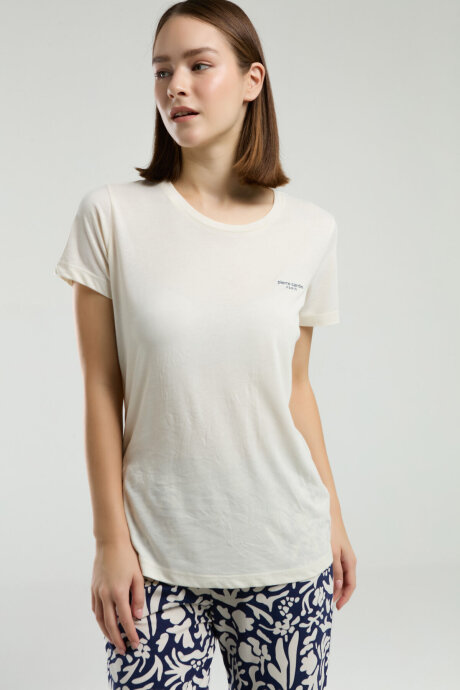 Pierre Cardin Kadın Bisiklet Yaka Pigment Baskılı Yazlık Regular Fit Krem Pijama Takımı PC8973-S-V1 - 4