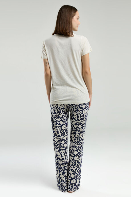 Pierre Cardin Kadın Bisiklet Yaka Pigment Baskılı Yazlık Regular Fit Krem Pijama Takımı PC8973-S-V1 - 5