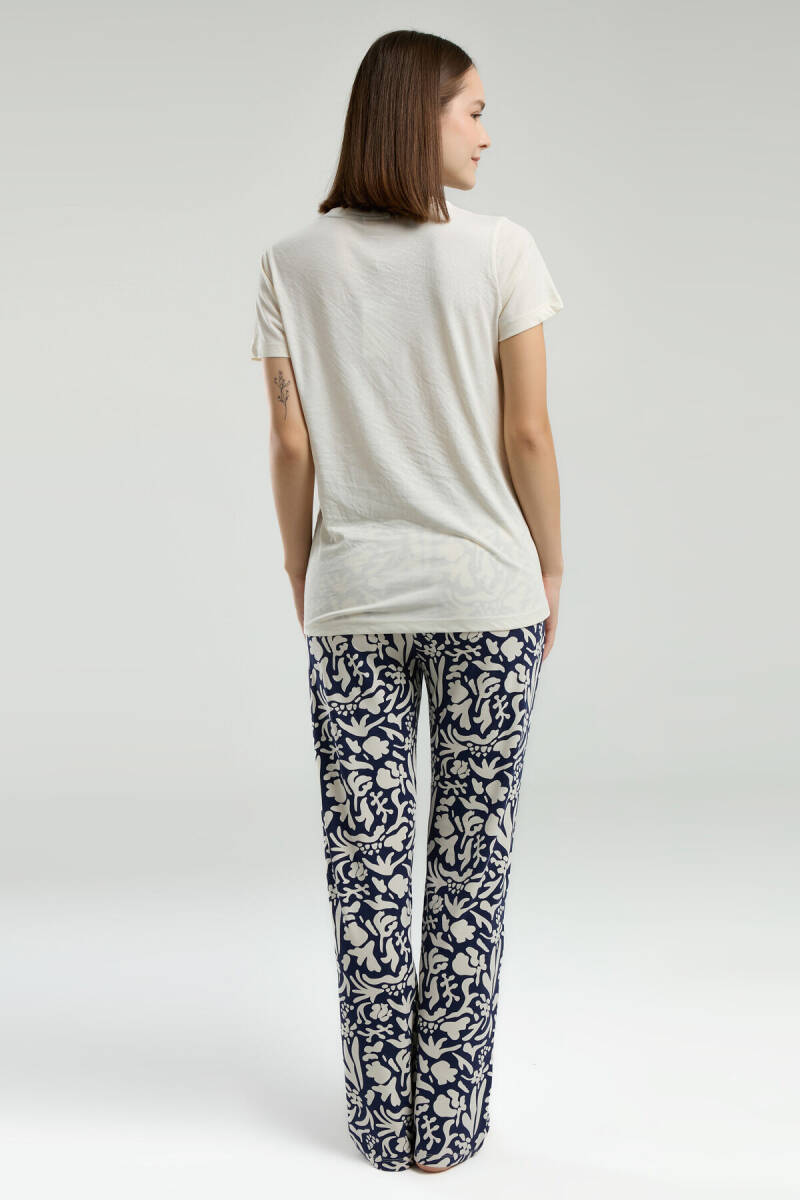 Pierre Cardin Kadın Bisiklet Yaka Pigment Baskılı Yazlık Regular Fit Krem Pijama Takımı PC8973-S-V1 - 5