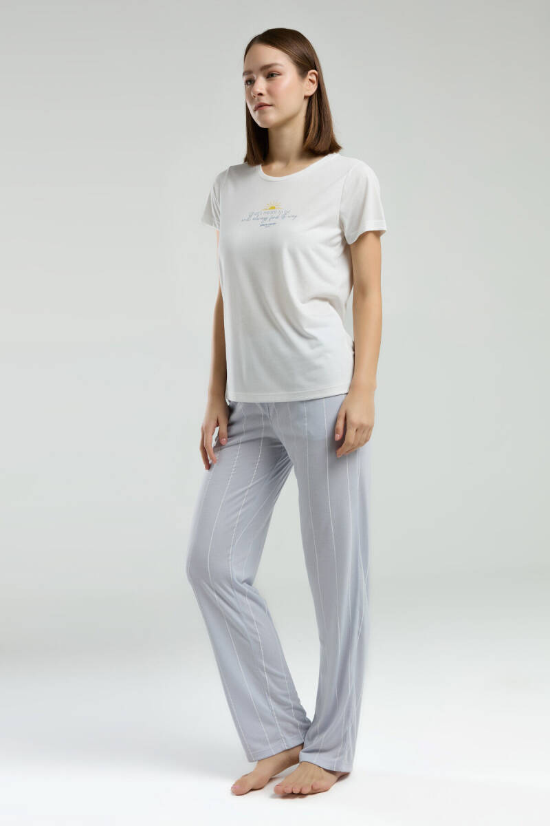 Pierre Cardin Kadın Pamuklu Bisiklet Yaka Pigment Baskılı Yazlık Regular Fit Beyaz Pijama Takımı PC8978-S-V2 - 3