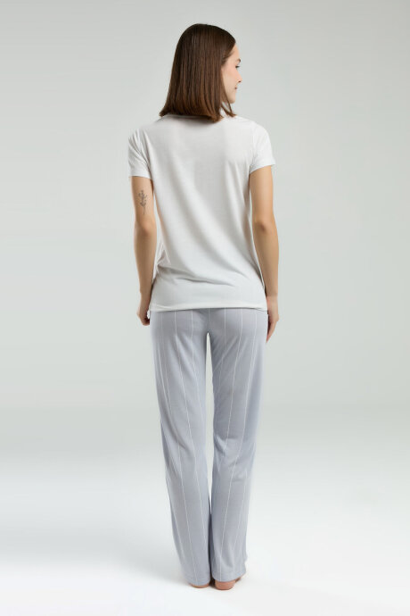 Pierre Cardin Kadın Pamuklu Bisiklet Yaka Pigment Baskılı Yazlık Regular Fit Beyaz Pijama Takımı PC8978-S-V2 - 5