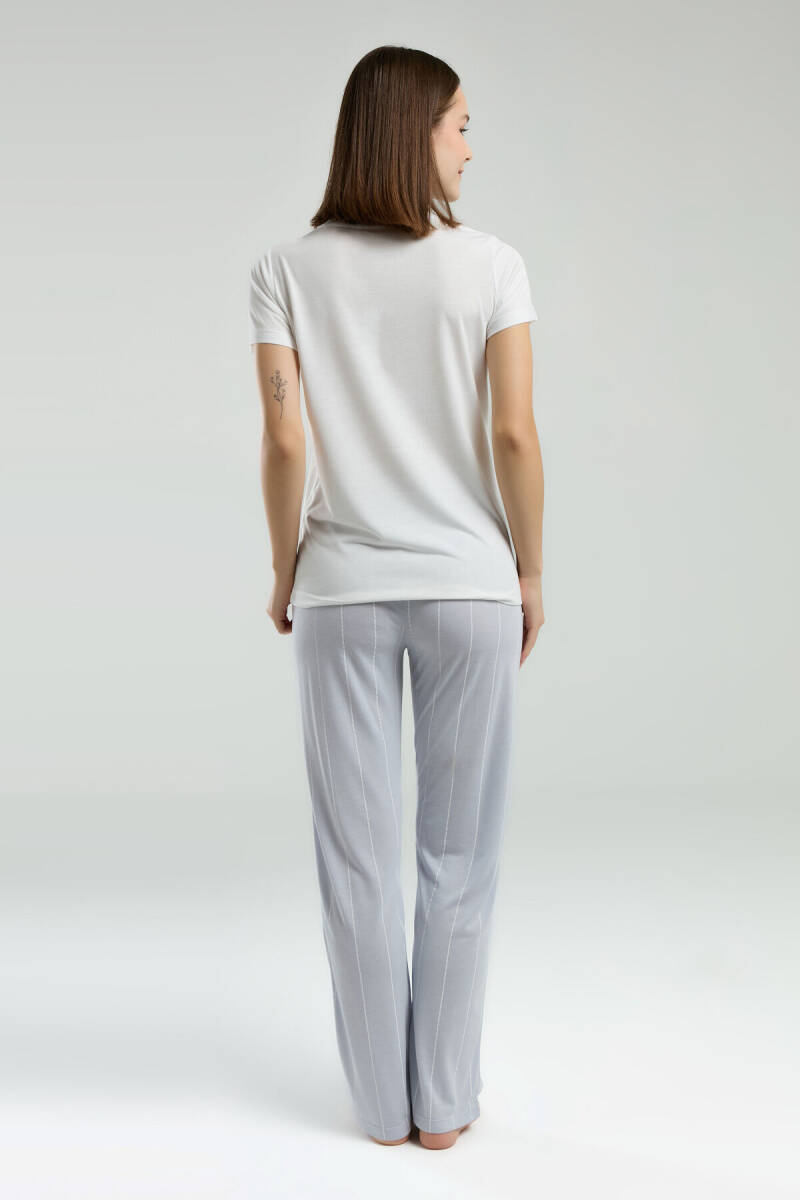 Pierre Cardin Kadın Pamuklu Bisiklet Yaka Pigment Baskılı Yazlık Regular Fit Beyaz Pijama Takımı PC8978-S-V2 - 5