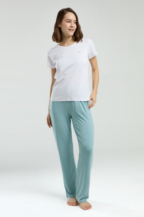 Pierre Cardin Kadın Bisiklet Yaka Pigment Baskılı Yazlık Regular Fit Beyaz Pijama Takımı PC8983-S-V1