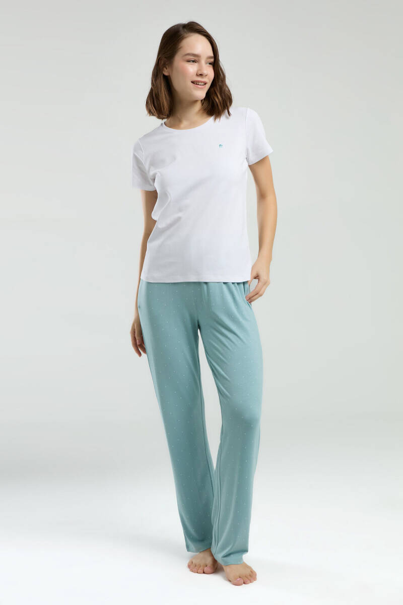 Pierre Cardin Kadın Pamuklu Bisiklet Yaka Pigment Baskılı Yazlık Regular Fit Beyaz Pijama Takımı PC8983-S-V1 - 1
