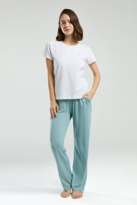 Pierre Cardin Kadın Bisiklet Yaka Pigment Baskılı Yazlık Regular Fit Beyaz Pijama Takımı PC8983-S-V1 (1)