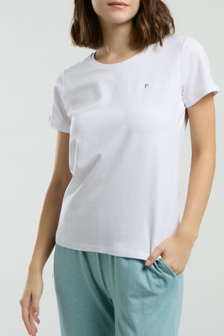 Pierre Cardin Kadın Pamuklu Bisiklet Yaka Pigment Baskılı Yazlık Regular Fit Beyaz Pijama Takımı PC8983-S-V1 - 3