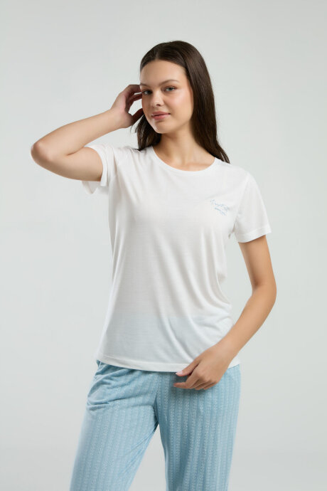 Pierre Cardin Kadın Bisiklet Yaka Pigment Baskılı Yazlık Regular Fit Beyaz Pijama Takımı PC8997-S-V2