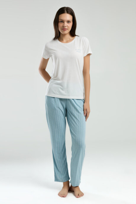 Pierre Cardin Kadın Bisiklet Yaka Pigment Baskılı Yazlık Regular Fit Beyaz Pijama Takımı PC8997-S-V2 (1)