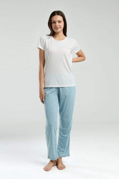 Pierre Cardin Kadın Bisiklet Yaka Pigment Baskılı Yazlık Regular Fit Beyaz Pijama Takımı PC8997-S-V2 - 3