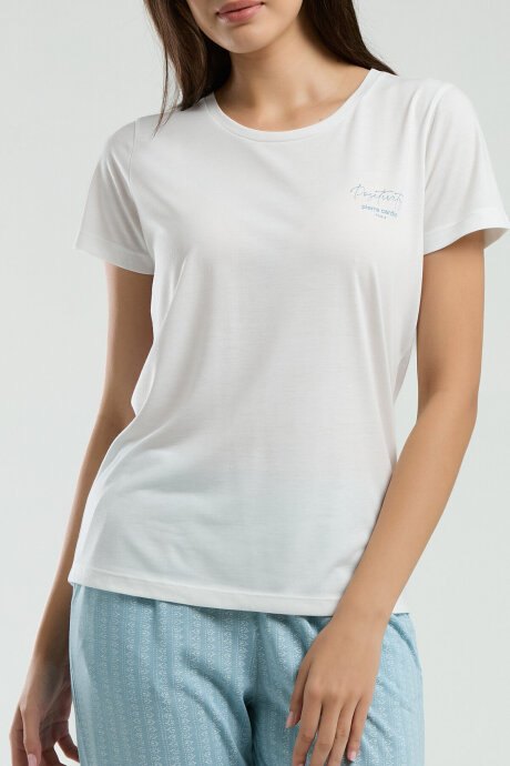 Pierre Cardin Kadın Bisiklet Yaka Pigment Baskılı Yazlık Regular Fit Beyaz Pijama Takımı PC8997-S-V2 - 4