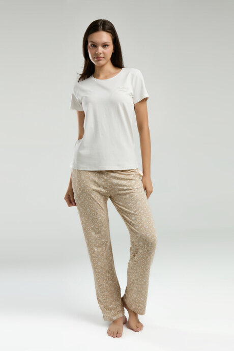 Pierre Cardin Kadın Pamuklu Bisiklet Yaka Pigment Baskılı Yazlık Regular Fit Beyaz Pijama Takımı PC9001-S-V2 - 3