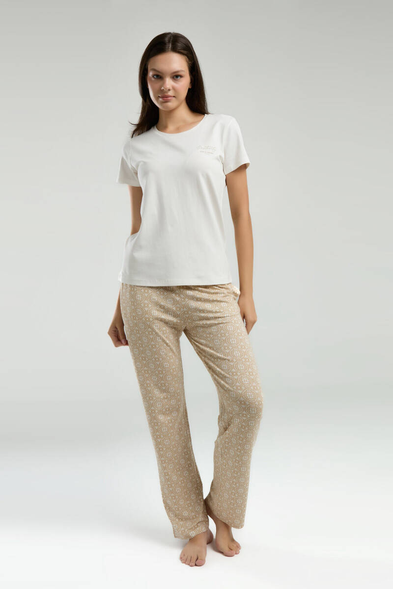 Pierre Cardin Kadın Pamuklu Bisiklet Yaka Pigment Baskılı Yazlık Regular Fit Beyaz Pijama Takımı PC9001-S-V2 - 3