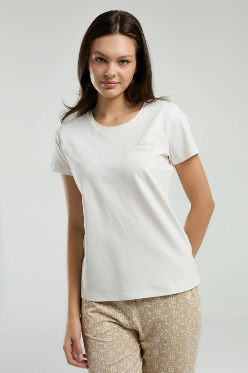 Pierre Cardin Kadın Pamuklu Bisiklet Yaka Pigment Baskılı Yazlık Regular Fit Beyaz Pijama Takımı PC9001-S-V2 - 4