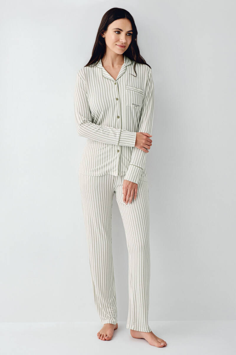 Pierre Cardin Kadın Pamuklu Kışlık Regular Fit Yeşil Gömlek Pijama Takım PC9113-S-V3 - 2