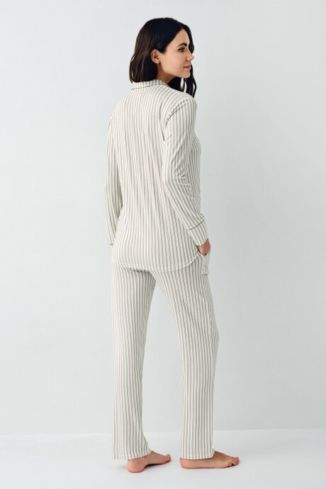 Pierre Cardin Kadın Pamuklu Kışlık Regular Fit Yeşil Gömlek Pijama Takım PC9113-S-V3 - 4