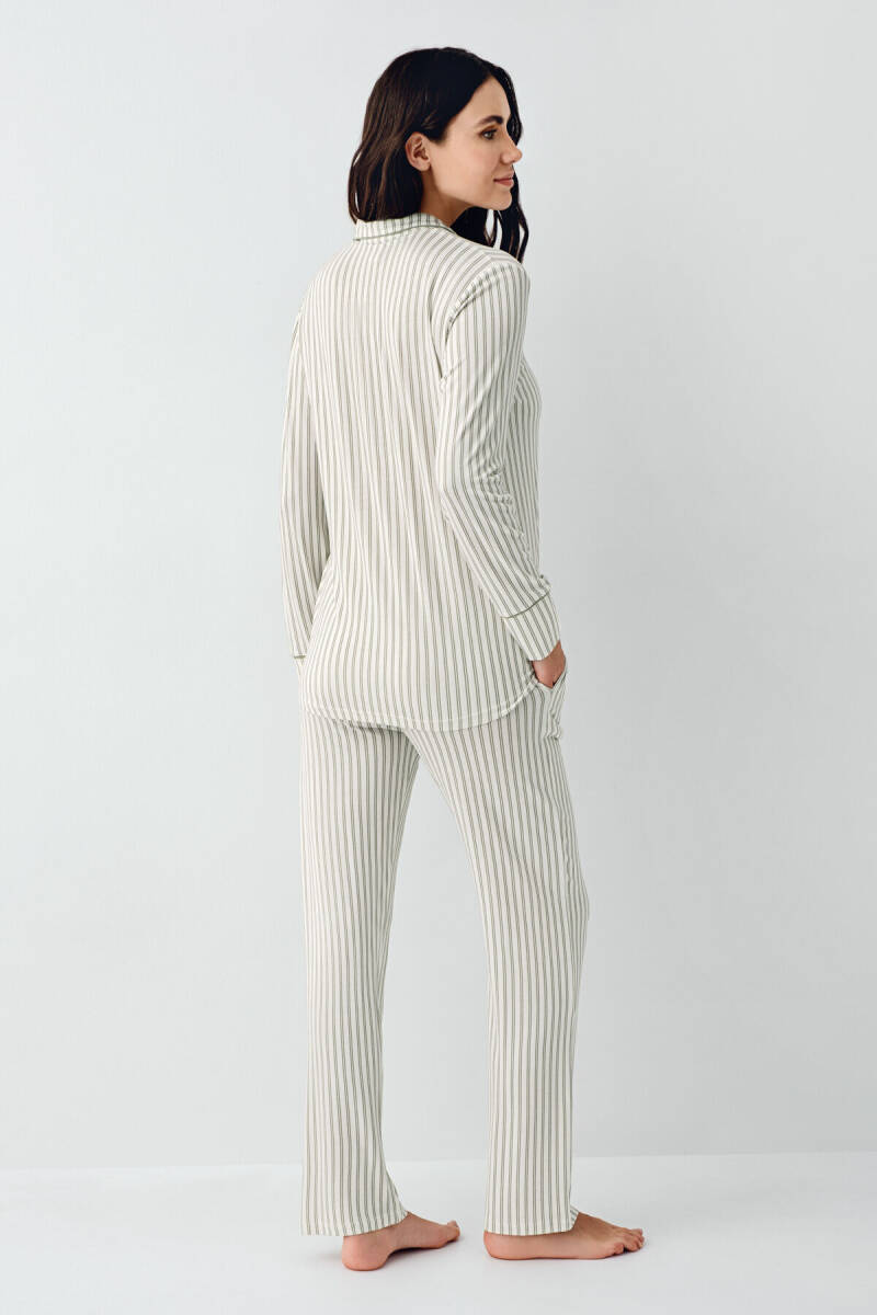 Pierre Cardin Kadın Pamuklu Kışlık Regular Fit Yeşil Gömlek Pijama Takım PC9113-S-V3 - 4