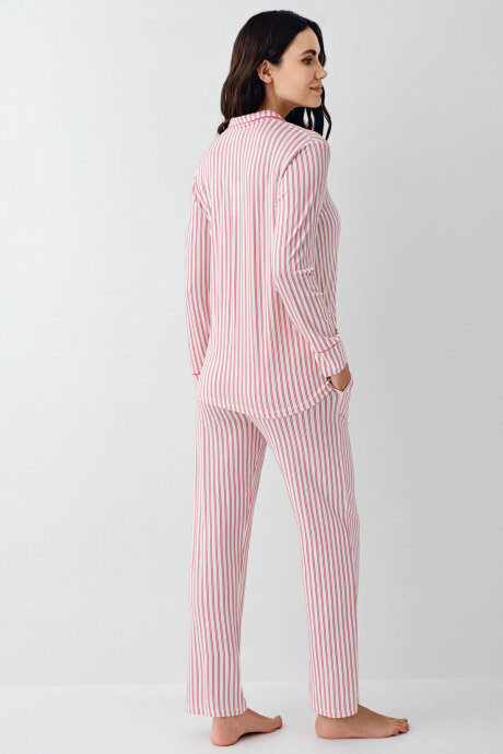 Pierre Cardin Kadın Pamuklu Kışlık Regular Fit Bordo Gömlek Pijama Takım PC9113-S-V2 - 4
