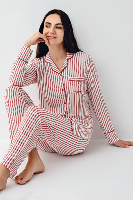 Pierre Cardin Kadın Pamuklu Kışlık Regular Fit Kırmızı Gömlek Pijama Takım PC9113-S-V1 - 1