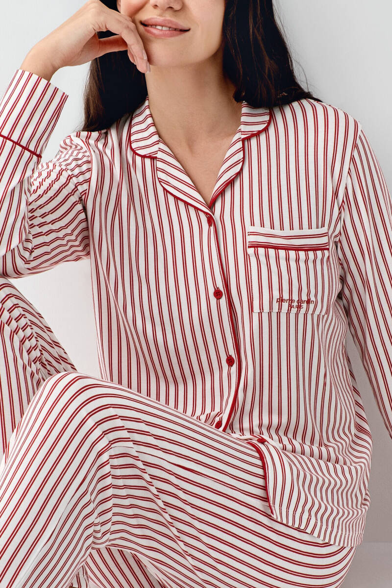 Pierre Cardin Kadın Pamuklu Kışlık Regular Fit Kırmızı Gömlek Pijama Takım PC9113-S-V1 - 2
