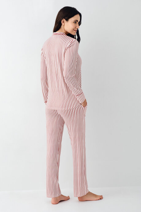 Pierre Cardin Kadın Pamuklu Kışlık Regular Fit Kırmızı Gömlek Pijama Takım PC9113-S-V1 - 3
