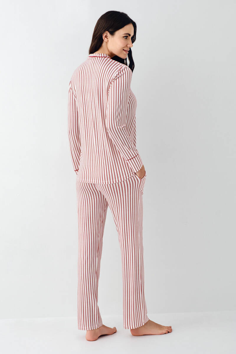 Pierre Cardin Kadın Pamuklu Kışlık Regular Fit Kırmızı Gömlek Pijama Takım PC9113-S-V1 - 3