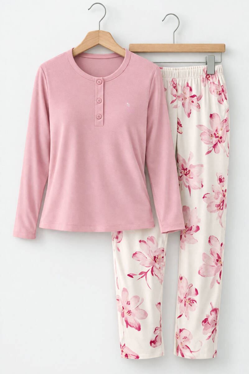 Pierre Cardin Kadın Pamuklu Kışlık Regular Fit Pembe Pijama Takımı PC9055-S-V1 - 5