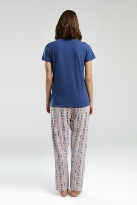 Pierre Cardin Kadın Pamuklu Hakim Yaka Pigment Baskılı Yazlık Regular Fit Mavi Pijama Takımı PC8956-S-V1 - 4