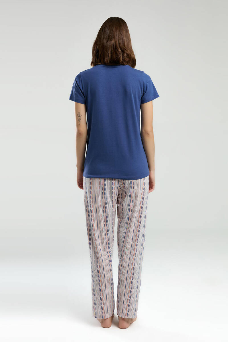 Pierre Cardin Kadın Pamuklu Hakim Yaka Pigment Baskılı Yazlık Regular Fit Mavi Pijama Takımı PC8956-S-V1 - 4