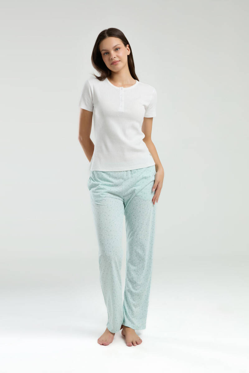 Pierre Cardin Kadın Hakim Yaka Pigment Baskılı Yazlık Regular Fit Krem Pijama Takımı PC8989-S-V1 - 2