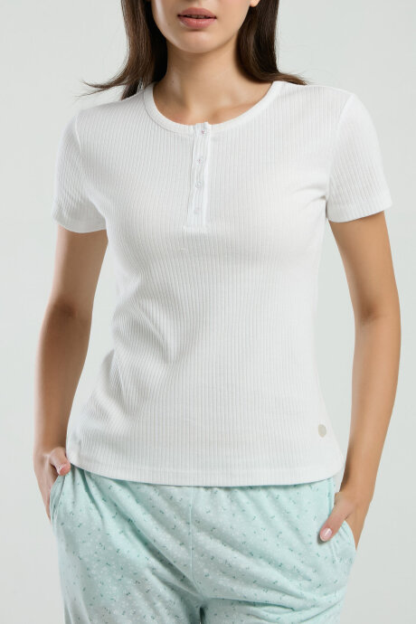 Pierre Cardin Kadın Hakim Yaka Pigment Baskılı Yazlık Regular Fit Krem Pijama Takımı PC8989-S-V1 - 4