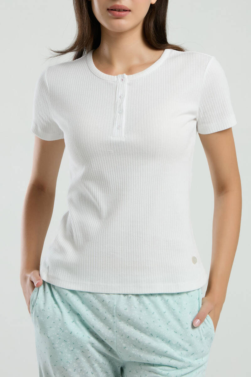 Pierre Cardin Kadın Hakim Yaka Pigment Baskılı Yazlık Regular Fit Krem Pijama Takımı PC8989-S-V1 - 4