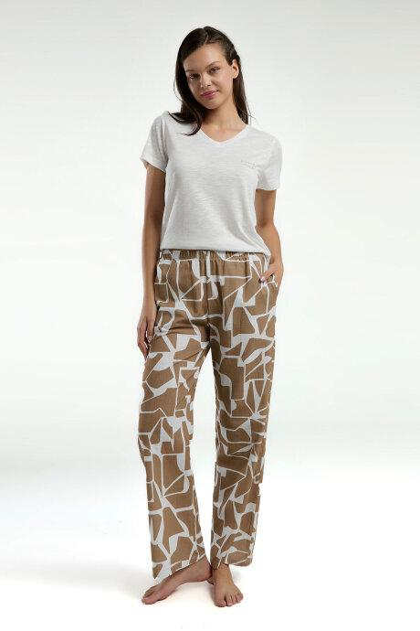 Pierre Cardin Kadın V Yaka Pigment Baskılı Yazlık Regular Fit Krem Pijama Takımı PC9015-S-V1 (1)
