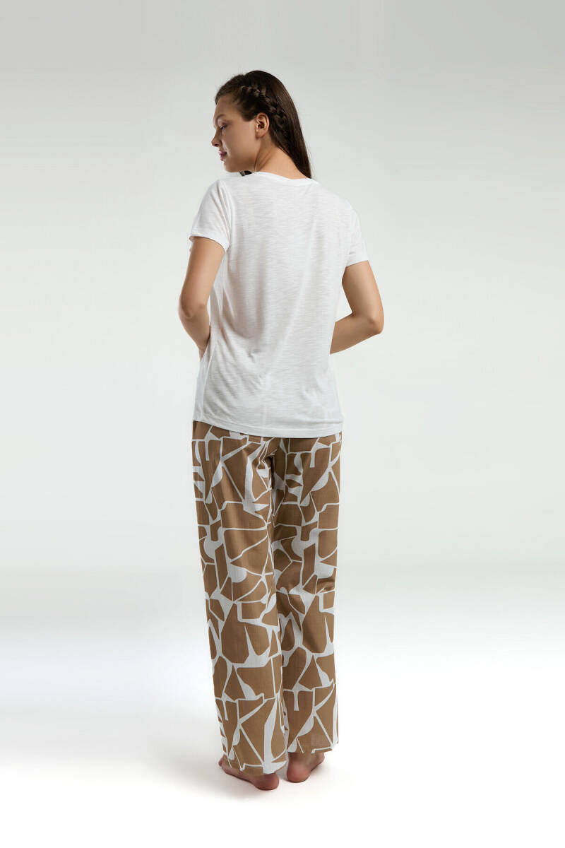 Pierre Cardin Kadın Pamuklu V Yaka Pigment Baskılı Yazlık Regular Fit Krem Pijama Takımı PC9015-S-V1 - 5