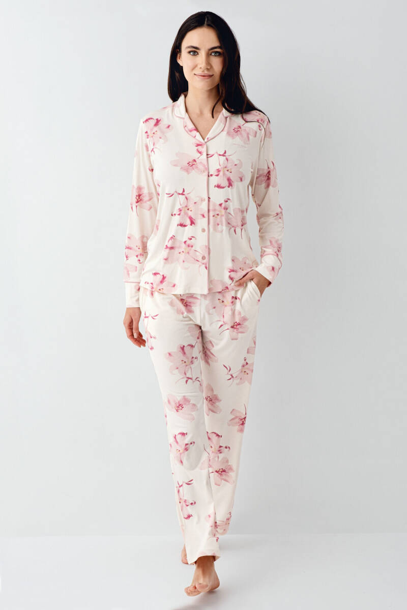 Pierre Cardin Kadın Pamuklu Kışlık Regular Fit Krem Gömlek Pijama Takım PC9056-S-V1 - 2