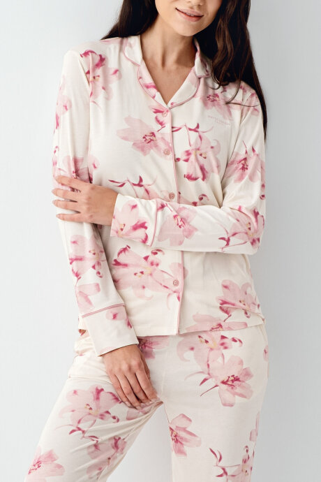 Pierre Cardin Kadın Pamuklu Kışlık Regular Fit Krem Gömlek Pijama Takım PC9056-S-V1 - 3