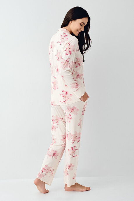 Pierre Cardin Kadın Pamuklu Kışlık Regular Fit Krem Gömlek Pijama Takım PC9056-S-V1 - 4